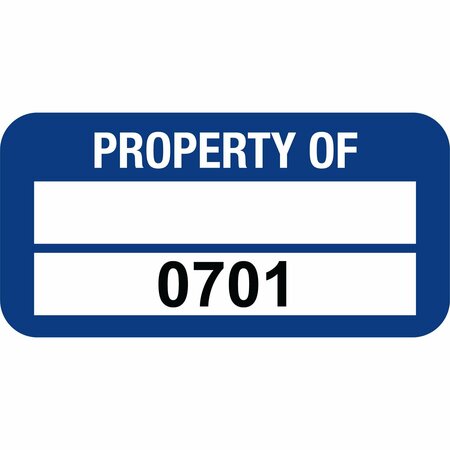 LUSTRE-CAL VOID Label PROPERTY OF Dark Blue 1.50in x 0.75in  1 Blank Pad & Serialized 0701-0800, 100PK 253774Vo2Bd0701